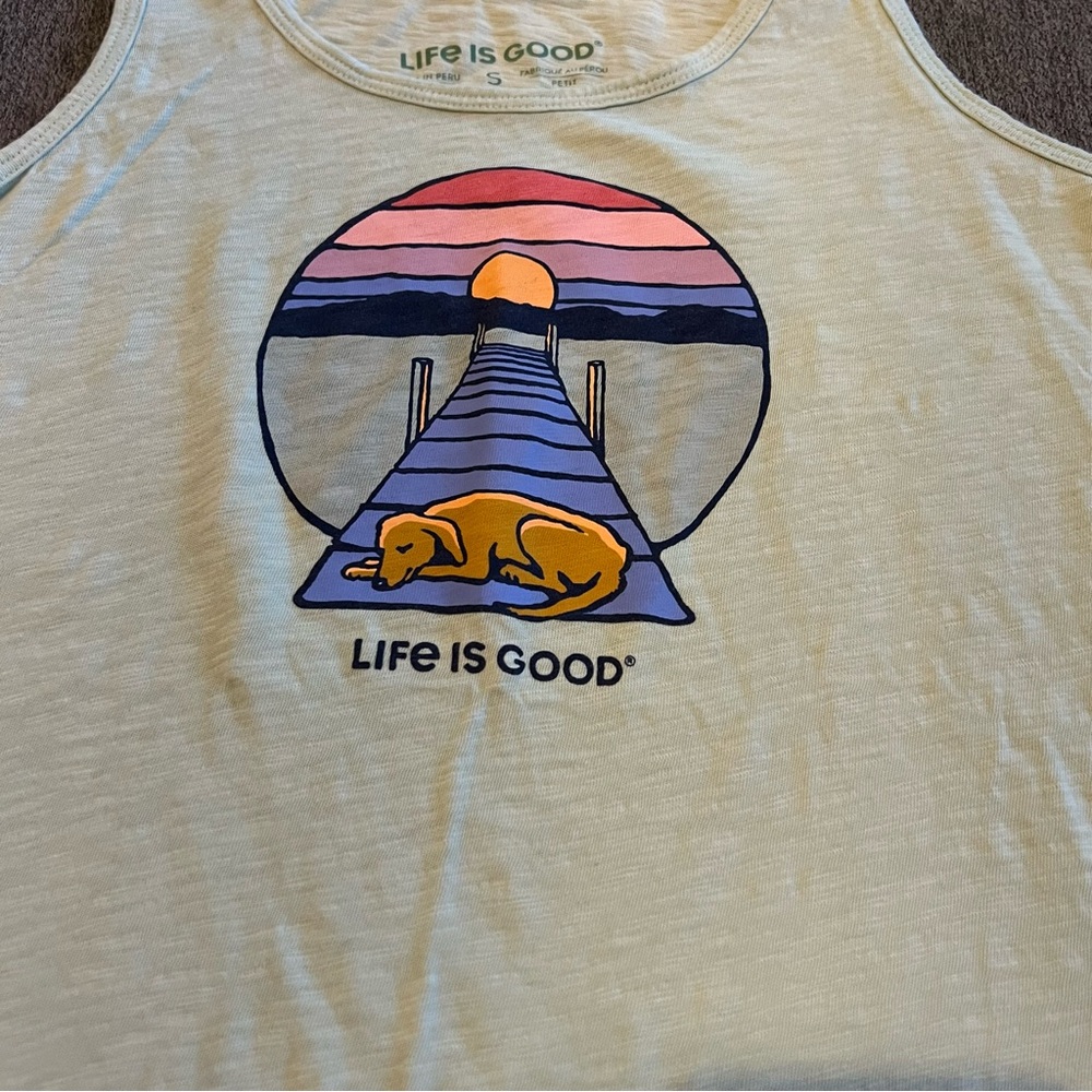 Life Is Good Dock Dog Sunset Textured Slub Tank Women's Top, Sage Green, Small - Picture 2 of 7